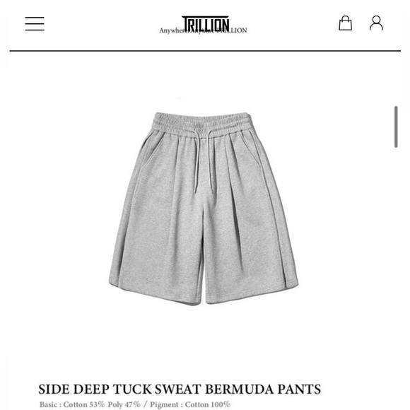 Trillion Side Tuck Sweat Bermuda Pants (Grey/Black/unisex/one size) - Picture 1 of 4